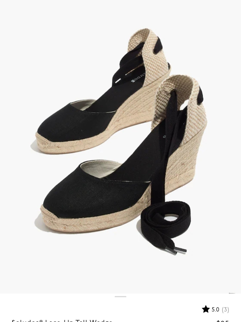 Soludos Classic Black Espadrille Wedge Tie-Heel
